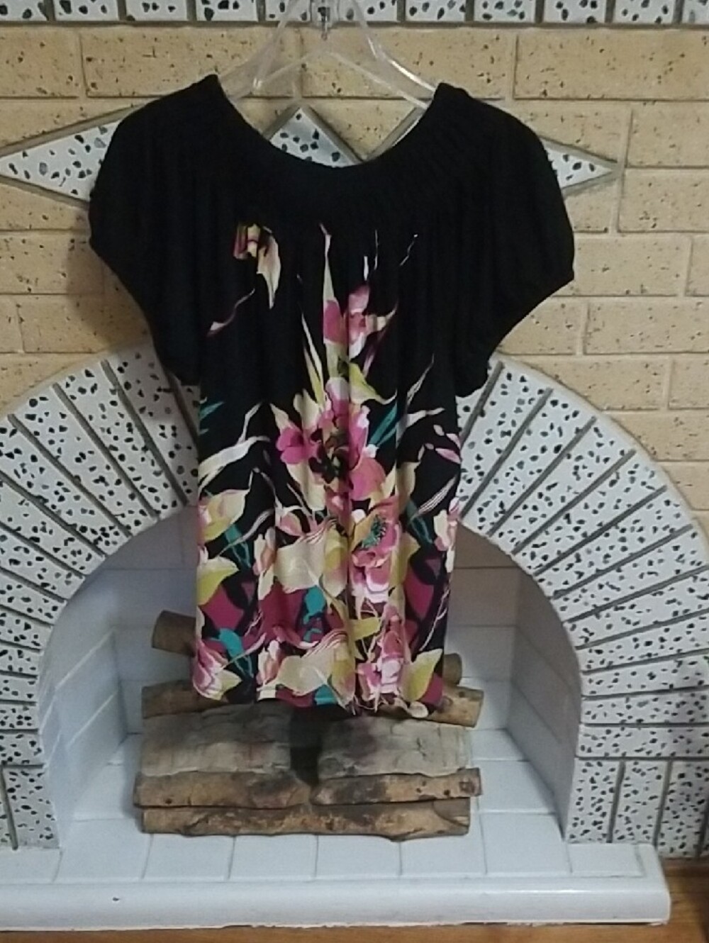 Style & Co. Black Floral-Print Scoop-Neck Blouse with Pink Accents - Picture 3 of 3